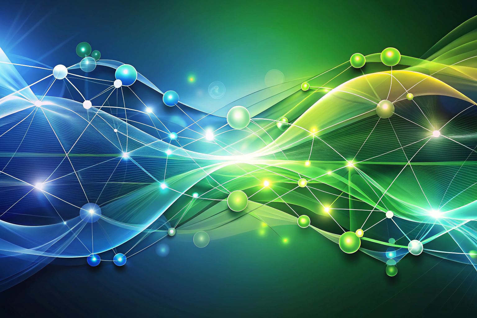 Una imagen abstracta que evoca conexión y comunicación, con formas fluidas en tonos azules y verdes que se mezclan suavemente, representando la interacción humana sin elementos de texto o branding